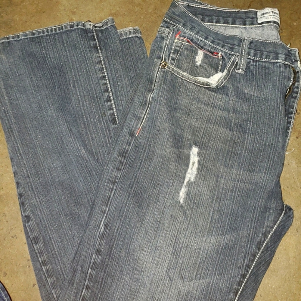 Stone Touch MENS STRAIGHT LEGS BLUE Distressed DENIM JEANS SIZE 34M